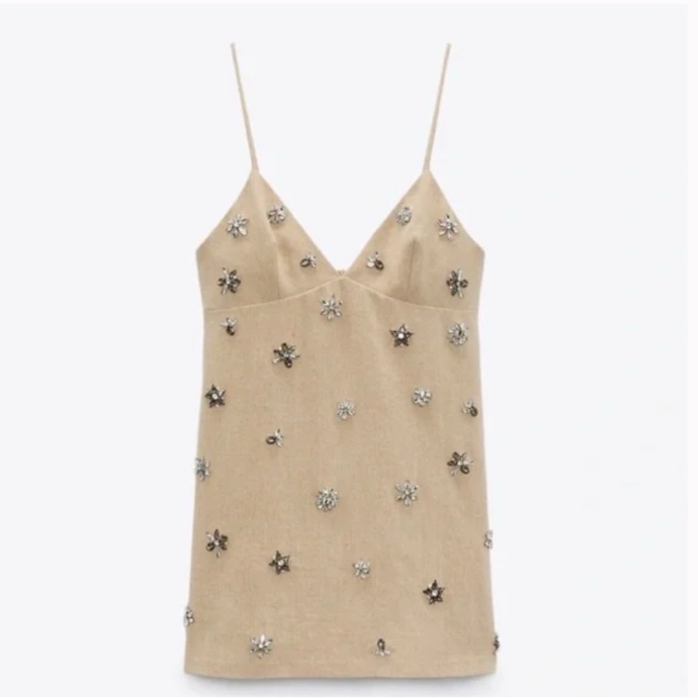 Zara Jewel Trim Linen Mini Dress - Picture 2 of 10